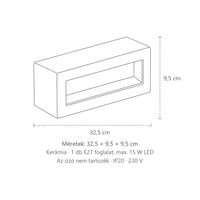 Téglalap alakú kerámia fali lámpa fénycsíkkal méretei: 32,5 × 9,5 × 9,5 cm