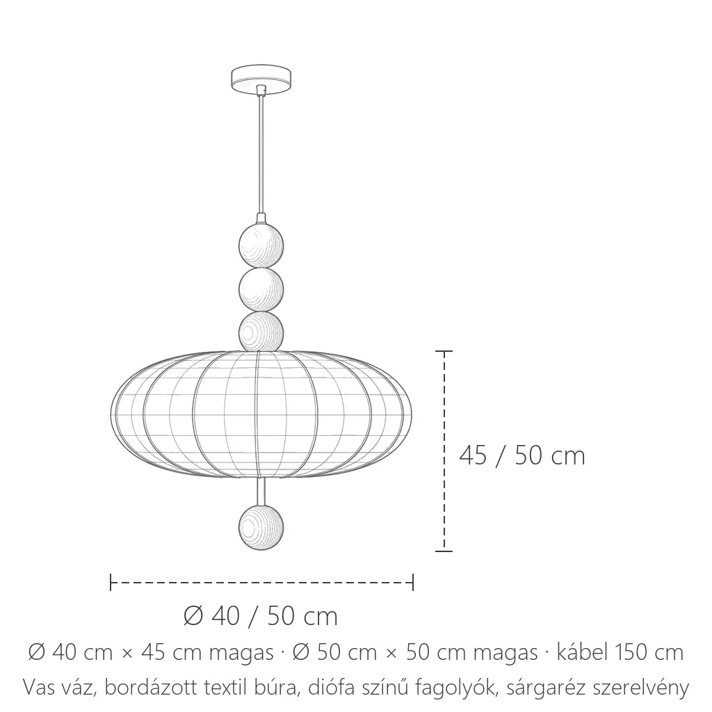 Textil lampion lámpa méretei: Ø 40 / 50 cm