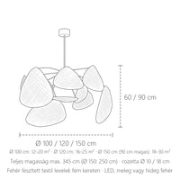 Textil levél csillár méretei: Ø 100 / 120 / 150 cm