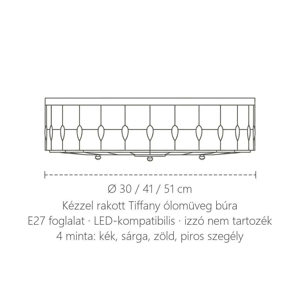 Tiffany lámpa méretei: Ø 30 / 41 / 51 cm