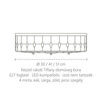 Tiffany lámpa méretei: Ø 30 / 41 / 51 cm
