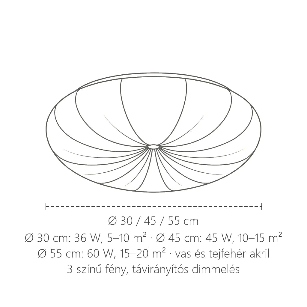 Tök alakú lámpa méretei: Ø 30 / 45 / 55 cm
