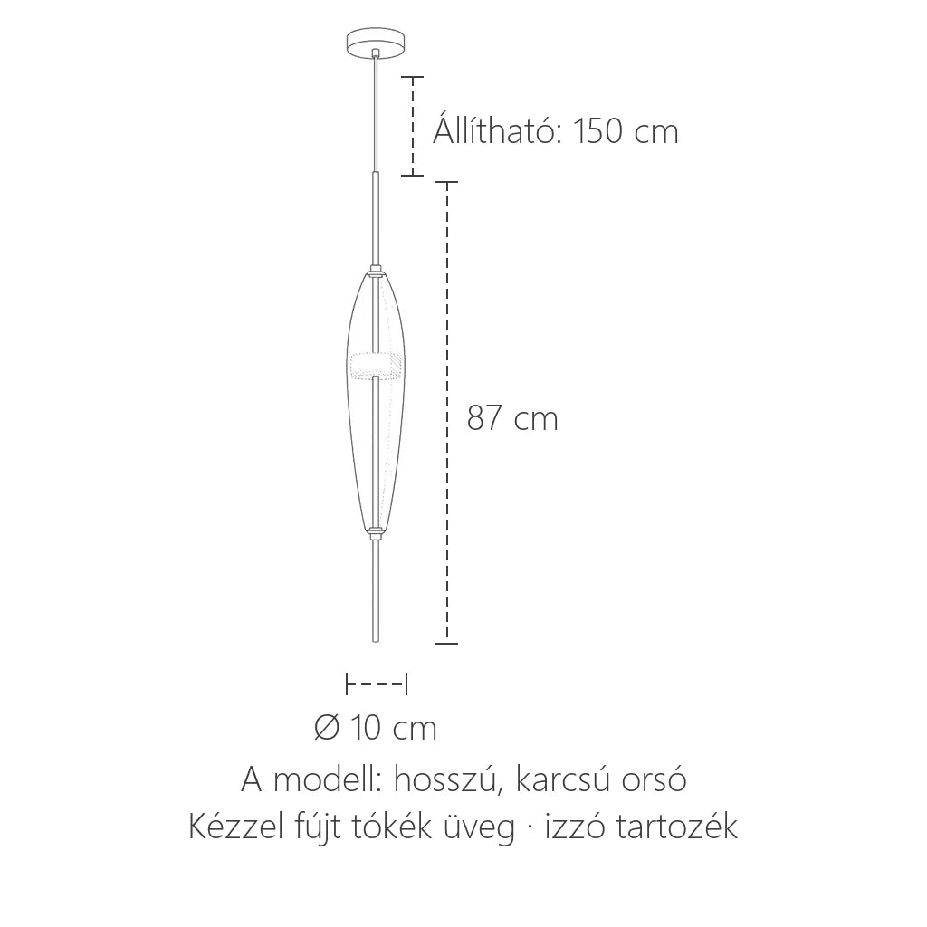 A modell méretei: Ø 10 cm, 87 cm magas