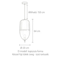 D modell méretei: Ø 20 cm, 64 cm magas