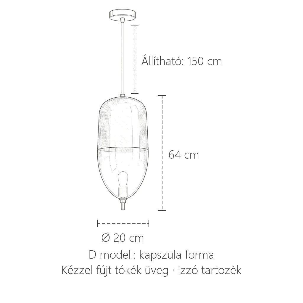 D modell méretei: Ø 20 cm, 64 cm magas