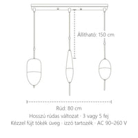 Tókék üveg függőlámpa méretei modellenként