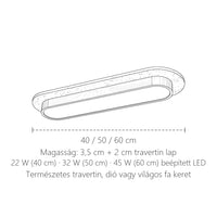 Travertin LED lámpa méretei: 40 / 50 / 60 cm hosszú, 10 cm széles