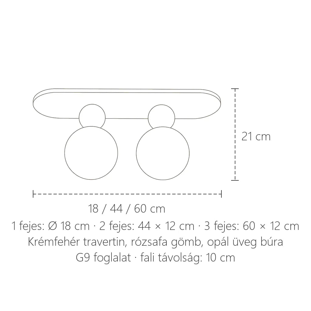 Travertin lámpa méretei: 18 / 44 / 60 cm, 21 cm magas