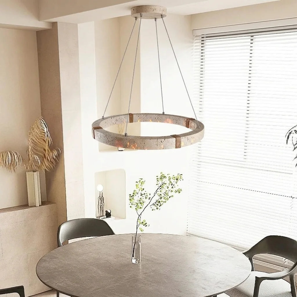 Travertin LED függőlámpa kerek asztal fölött