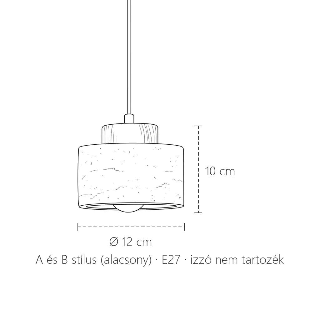 Alacsony travertin függő lámpa méretei: Ø 12 cm, 10 cm magas