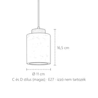 Magas travertin függő lámpa méretei: Ø 11 cm, 16,5 cm magas