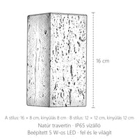 IP65 travertin fali lámpa méretei: 16 × 8 cm vagy 12 × 12 cm