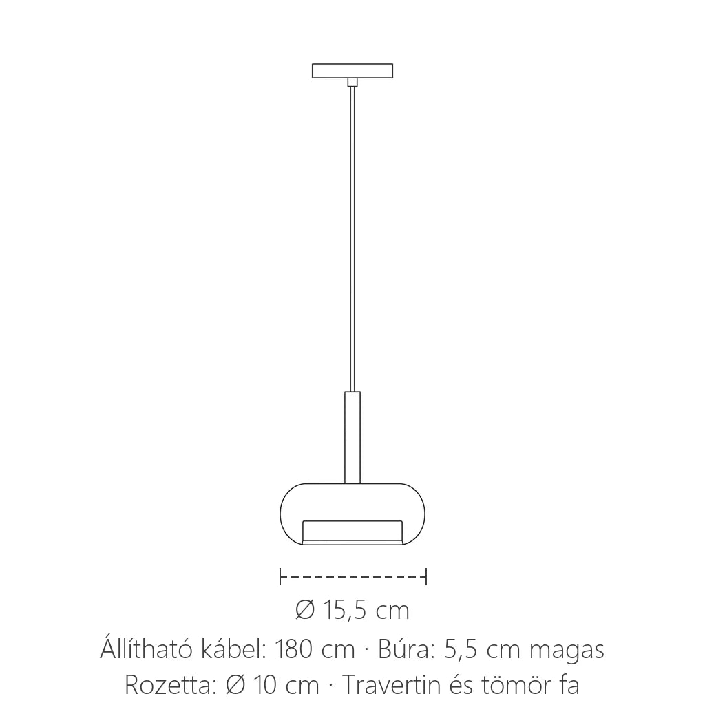 Travertin kő függő lámpa méretei: Ø 15,5 cm, 180 cm állítható kábel