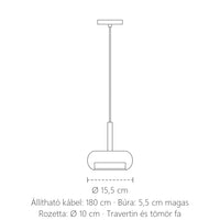 Travertin kő függő lámpa méretei: Ø 15,5 cm, 180 cm állítható kábel