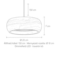 Travertin korong függő lámpa méretei: Ø 20 cm, 7 cm magas