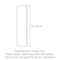 Travertin lap LED fali lámpa méretei: 32 vagy 42 cm magas, 8 cm széles