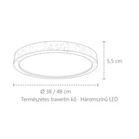 Travertin kő mennyezeti lámpa méretei: Ø 38 vagy 48 cm, 5,5 cm magas