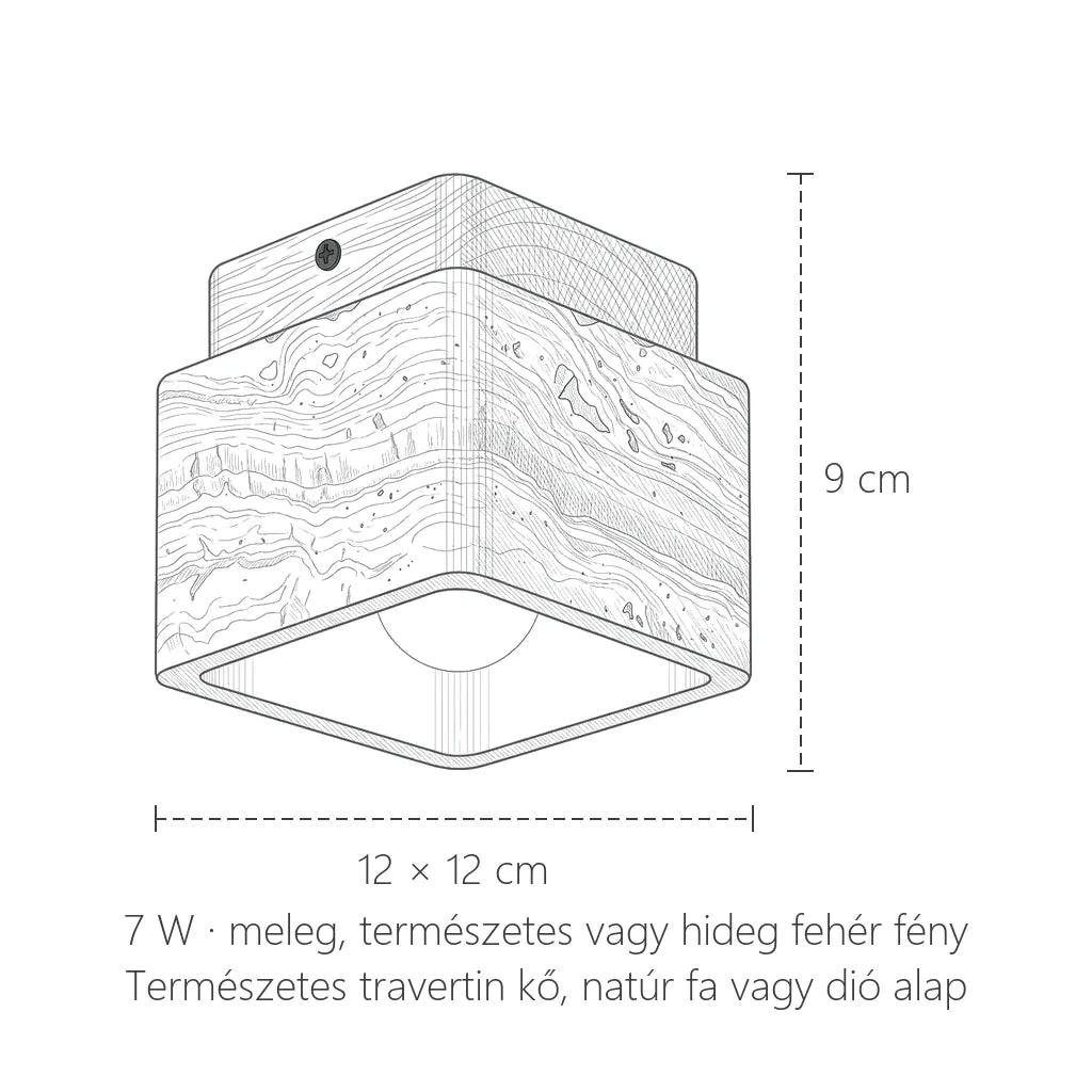Travertin lámpa méretei: 12 × 12 cm, 9 cm magas