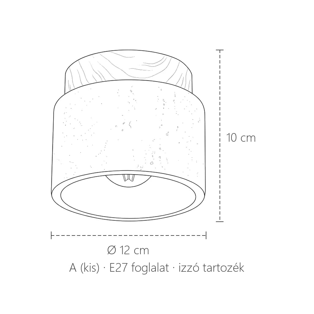 Alacsony travertin mennyezeti lámpa méretei: Ø 12 cm, 10 cm magas