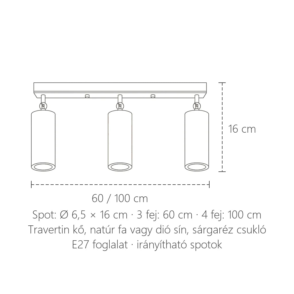 Travertin spotsín méretei: 60 / 100 cm, spot 16 cm
