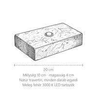 Travertin tömb LED fali lámpa méretei: 20 × 10 × 4 cm