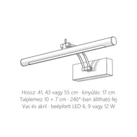 A tükör- és képvilágító lámpa méretei: hossz 41, 43 vagy 55 cm, kinyúlás 17 cm