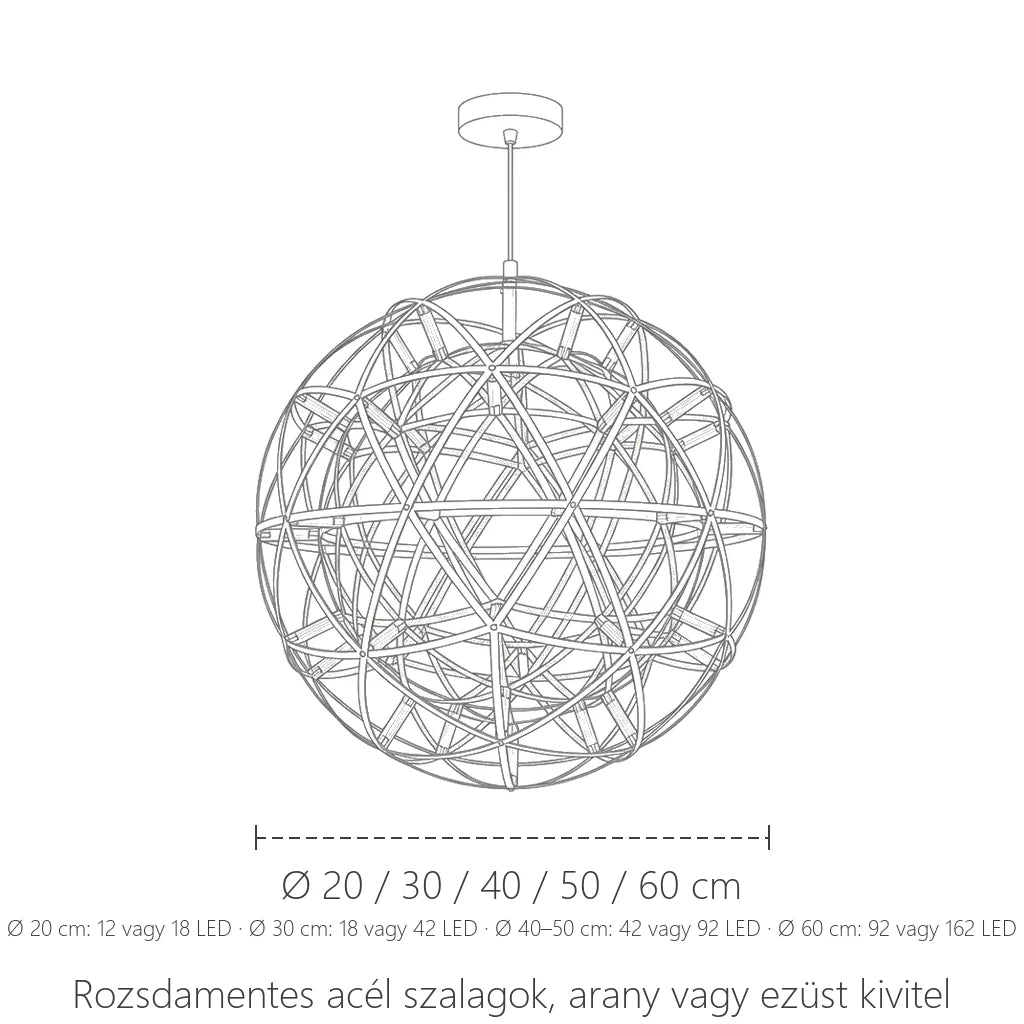Tűzijáték gömb csillár méretei: Ø 20–60 cm