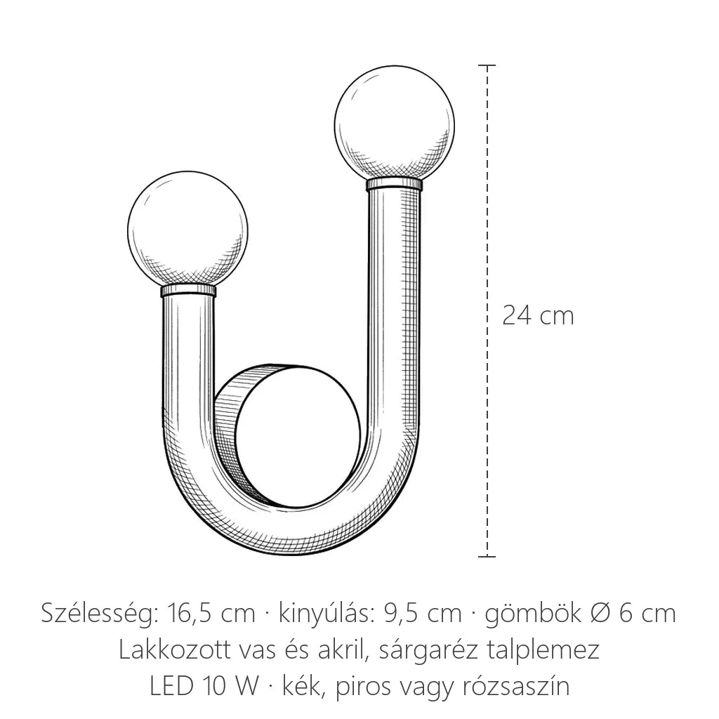 U alakú színes LED fali lámpa méretei: 24 × 16,5 cm
