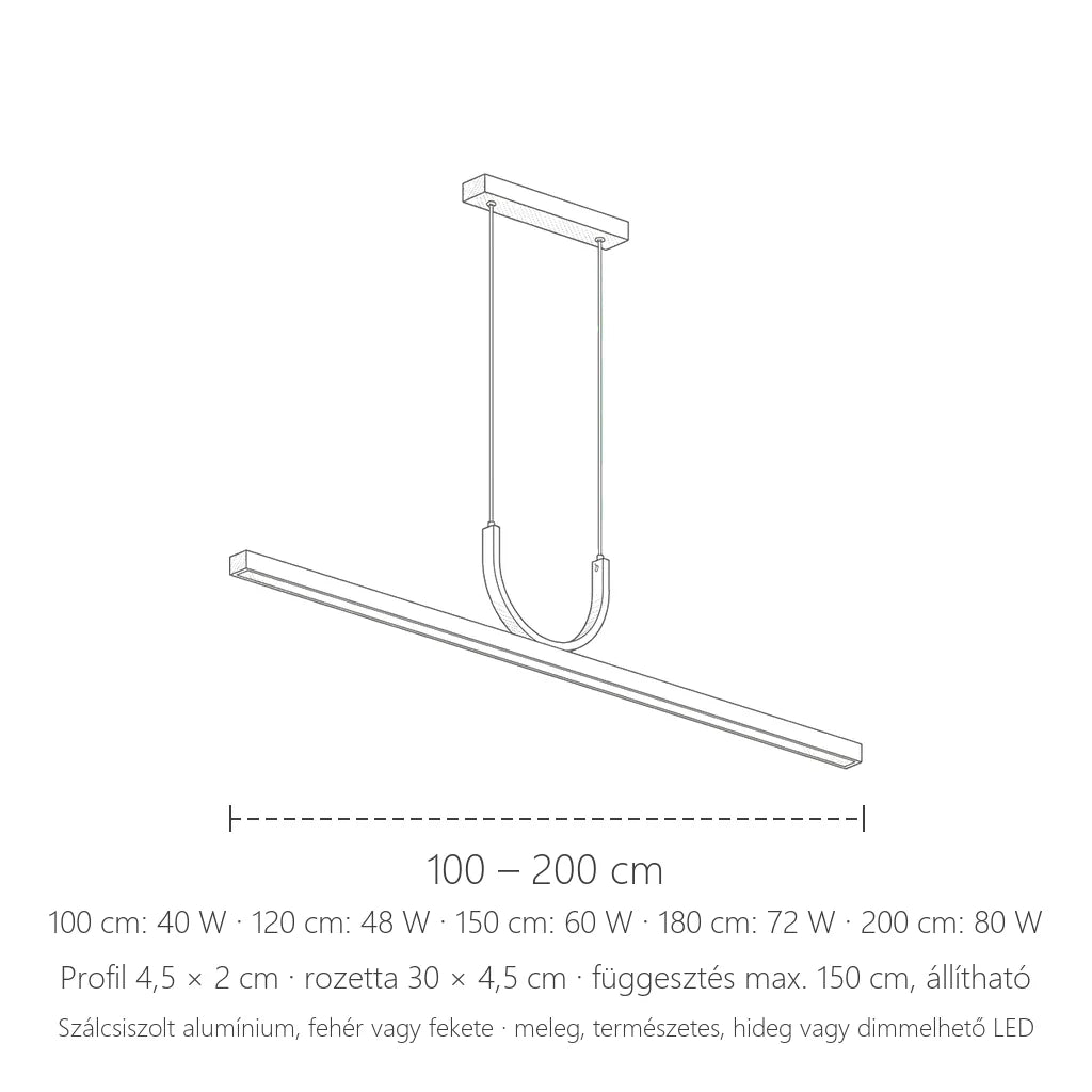 Lineáris LED lámpa hosszai: 100–200 cm