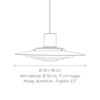 UFO ipari fém függesztő lámpa méretei: Ø 38 vagy 48 cm