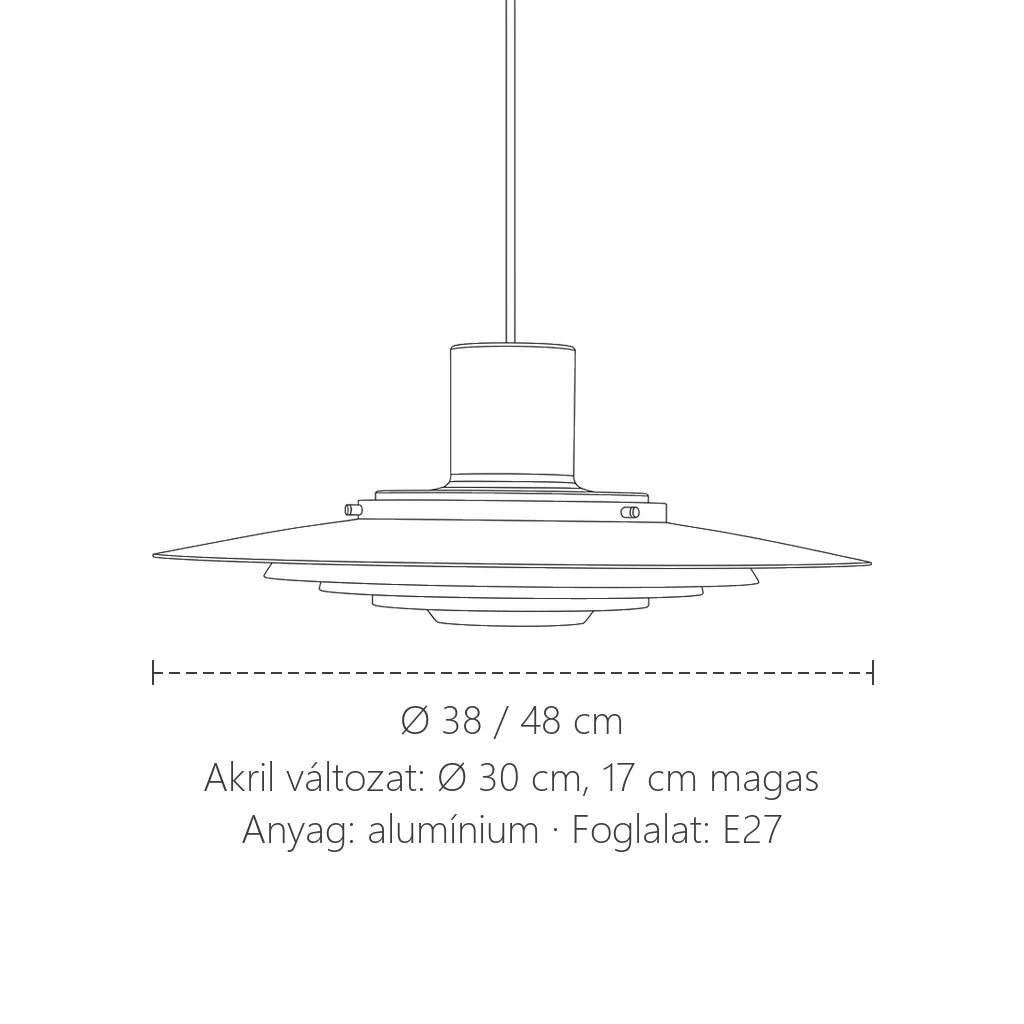 UFO ipari fém függesztő lámpa méretei: Ø 38 vagy 48 cm
