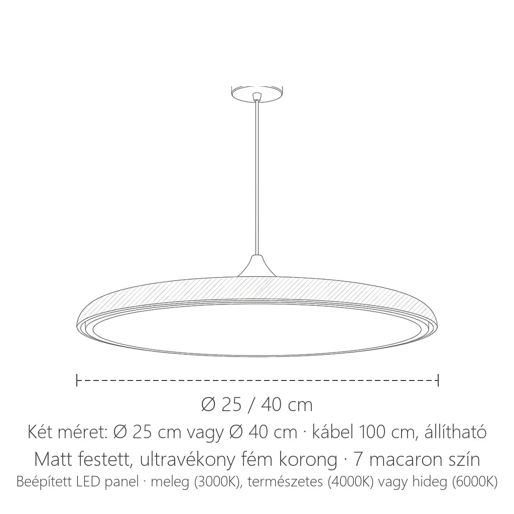 UFO korong lámpa méretei: Ø 25 / 40 cm