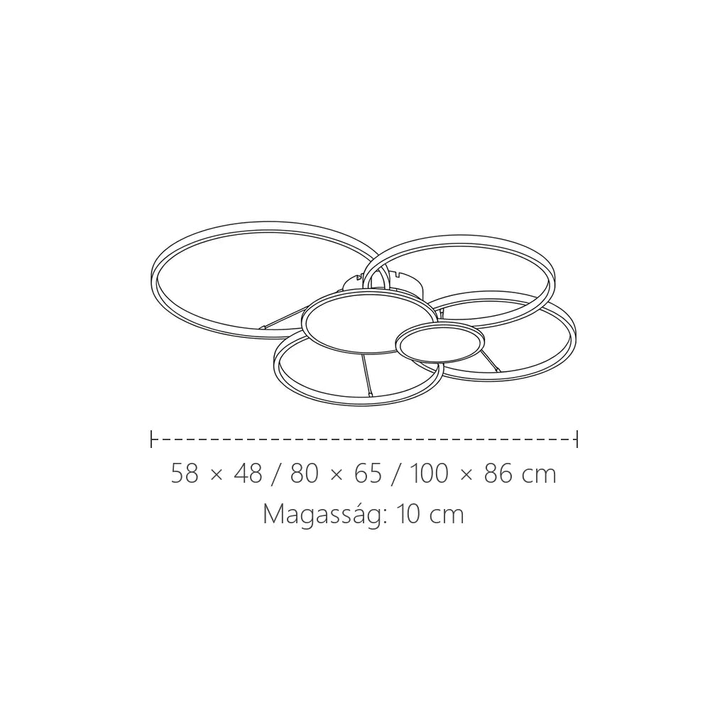 Ultravékony LED mennyezeti lámpa méretei: 58, 80 és 100 cm, 10 cm magas