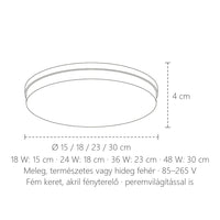 Kerek változat méretei: Ø 15 / 18 / 23 / 30 cm, 4 cm magas