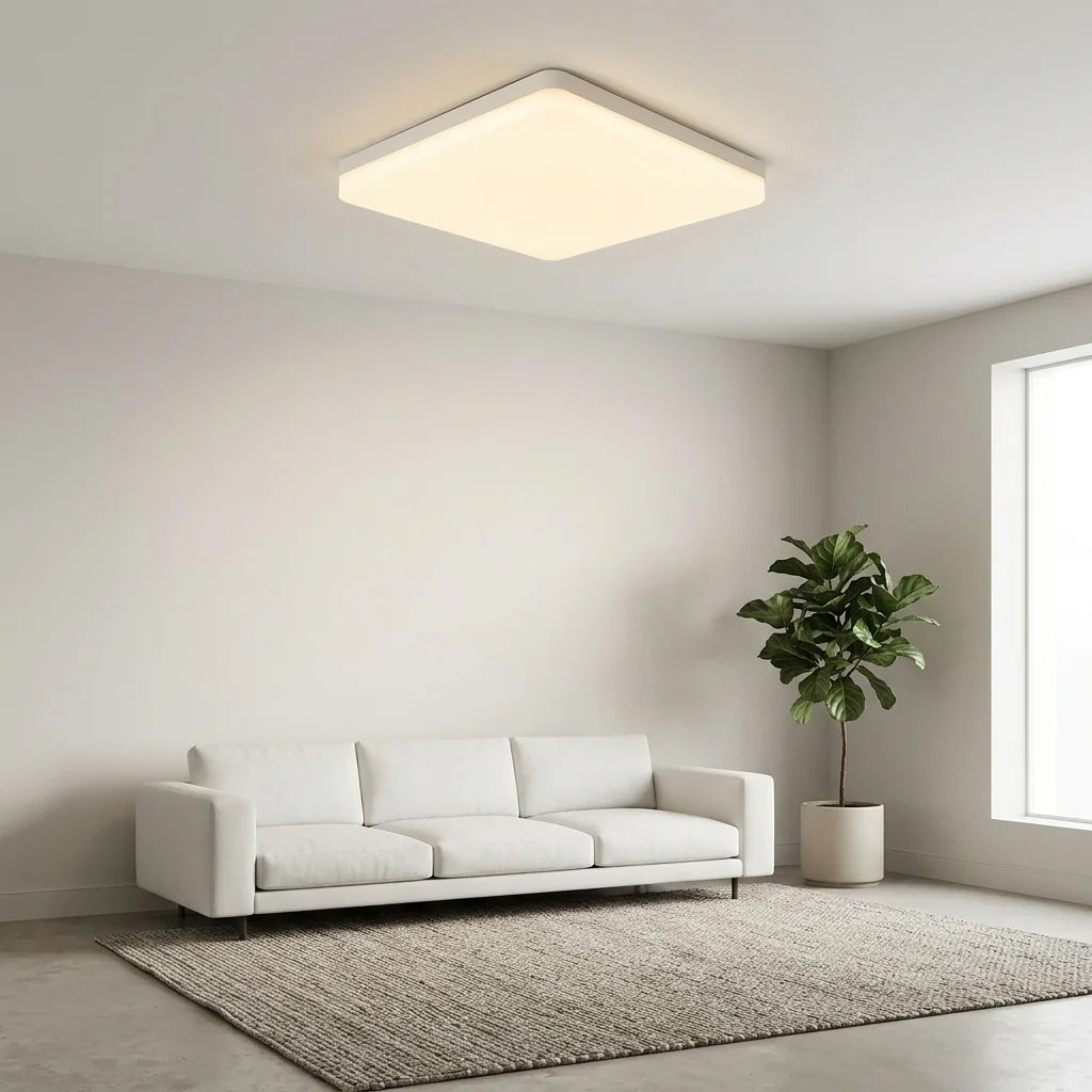 Négyzetes LED mennyezeti lámpa minimalista nappaliban