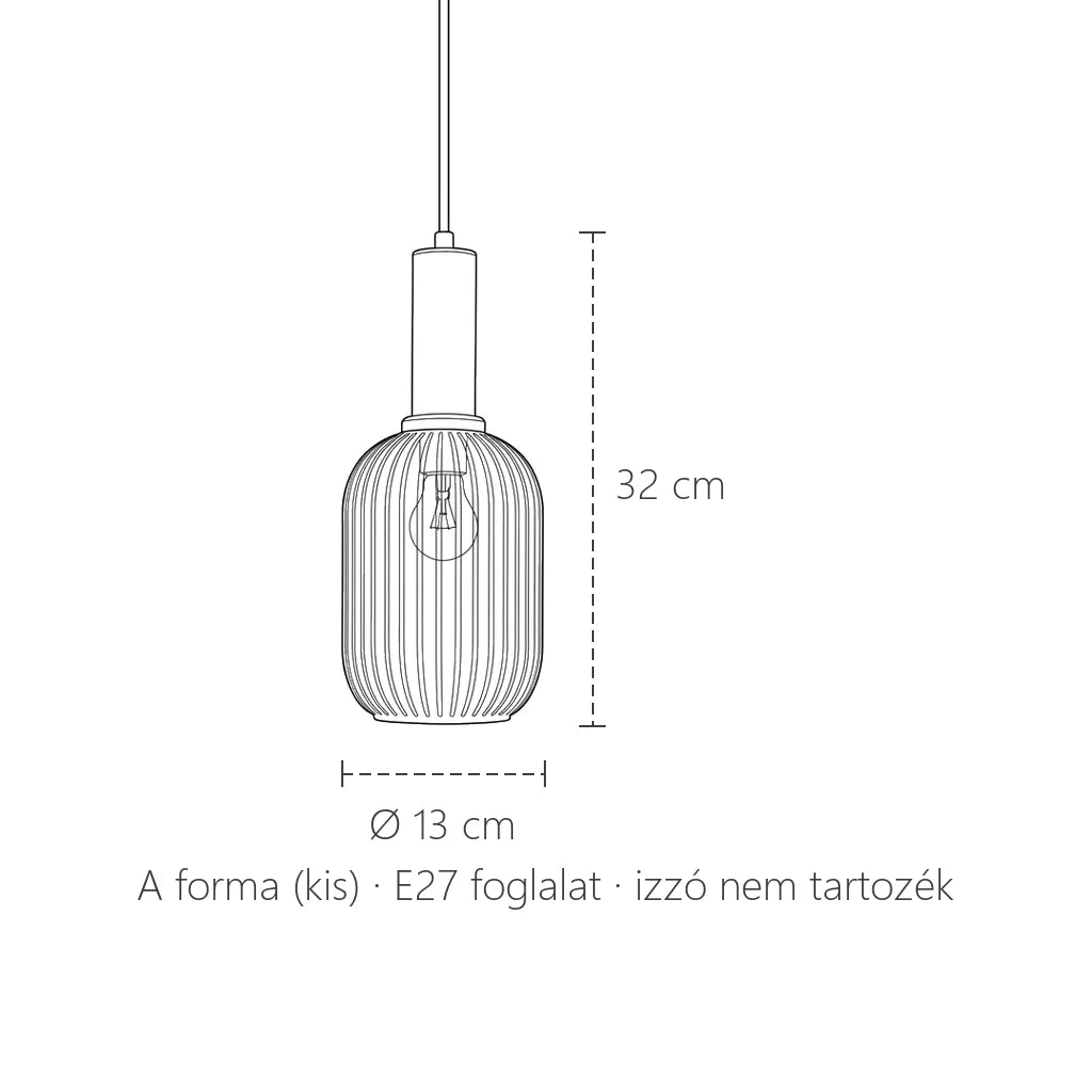 Kis üveg függő lámpa méretei: Ø 13 cm, 32 cm magas