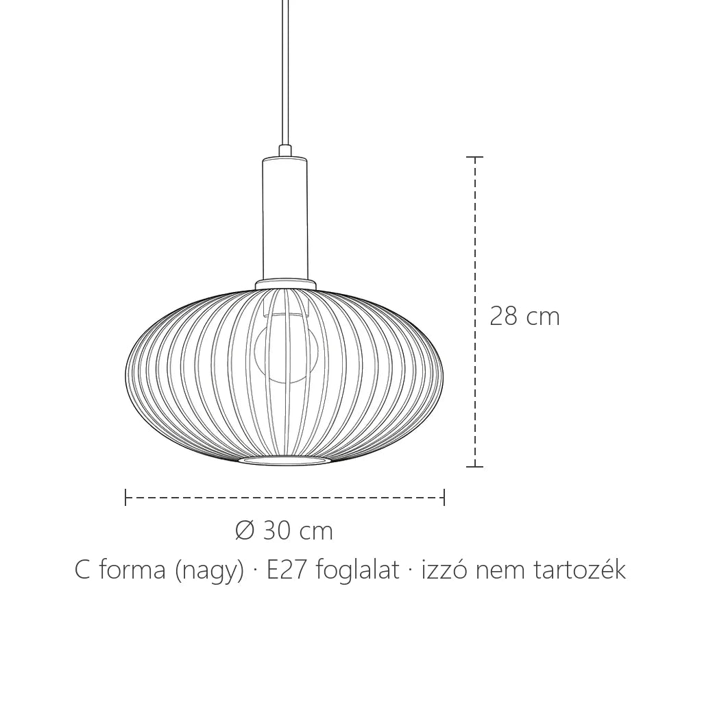 Nagy üveg függő lámpa méretei: Ø 30 cm, 28 cm magas