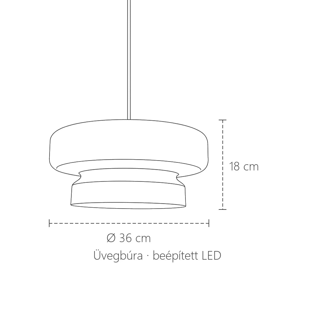 Üveg gyűrű LED függesztő lámpa méretei: Ø 36 cm, 18 cm magas