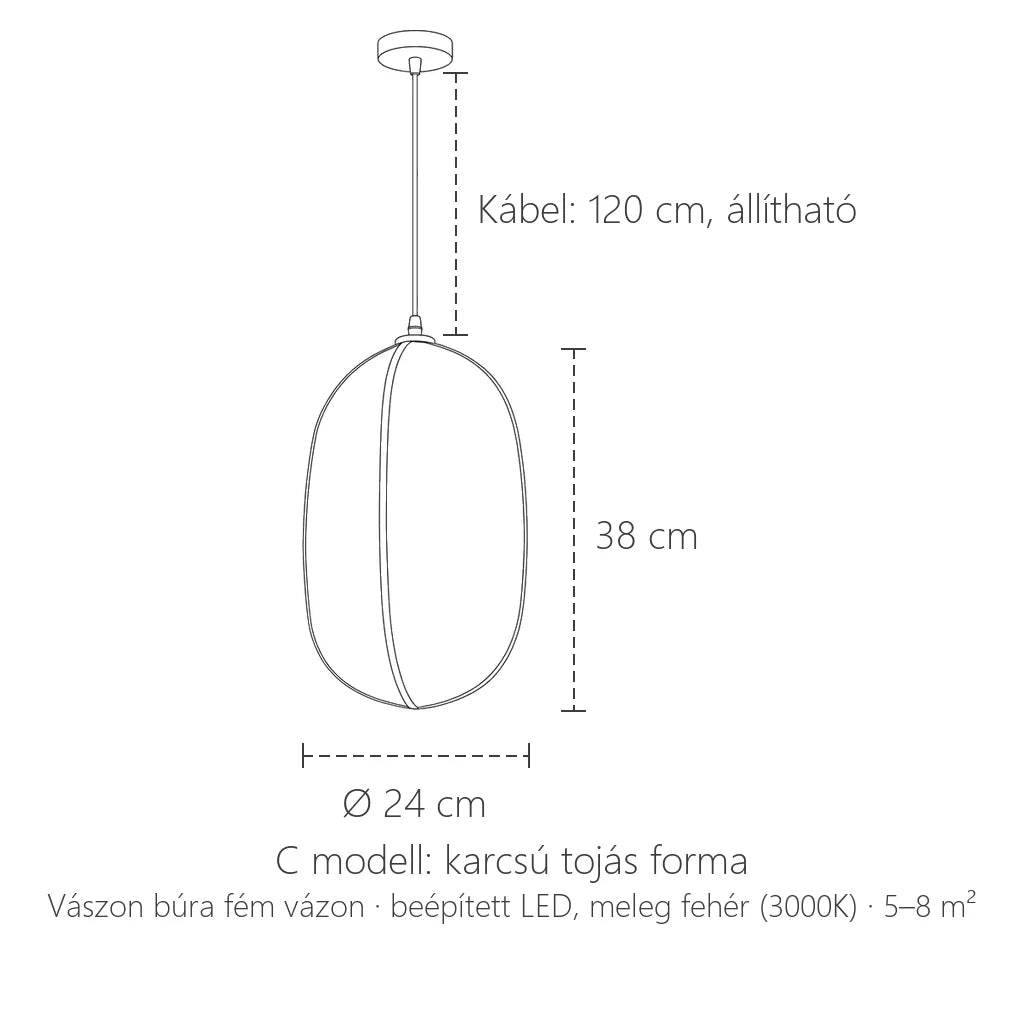 C modell méretei: Ø 24 cm, 38 cm magas