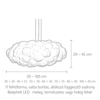 Felhőlámpa méretei: 30–100 cm