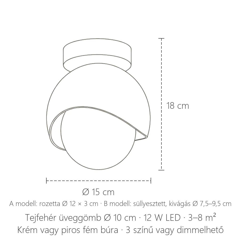 Virágbimbó lámpa méretei: Ø 15 cm, 18 cm magas