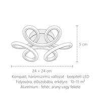 Kompakt szirmos LED lámpa méretei: 24 × 24 cm, 5 cm magas