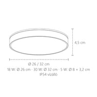 Vízálló LED mennyezeti lámpa méretei: Ø 26 vagy 32 cm, 4,5 cm magas