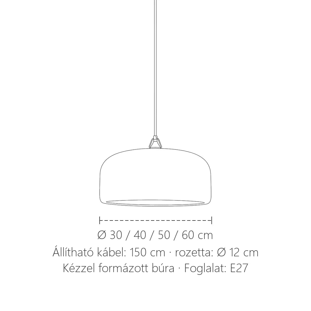 Wabi-sabi dob függesztő lámpa méretei: Ø 30–60 cm, 150 cm kábel