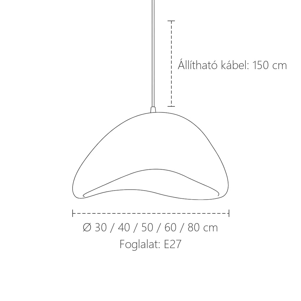 Wabi-sabi függesztő lámpa méretei: Ø 30–80 cm, 150 cm állítható kábel