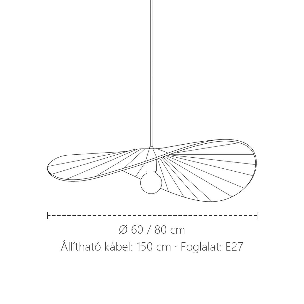 Wabi-sabi kalap függesztő lámpa méretei: Ø 60 vagy 80 cm