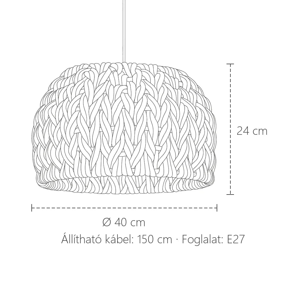 Wabi-sabi kötél függesztő lámpa méretei: Ø 40 cm, 24 cm magas