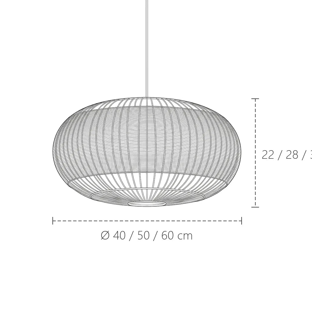 Wabi-sabi rattan csillár méretei: Ø 40, 50 és 60 cm